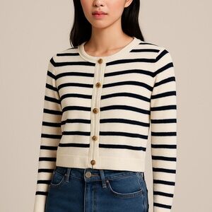 J. Crew Navy and Cream Striped Cardigan